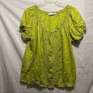 Green shortsleeved peasant blouse